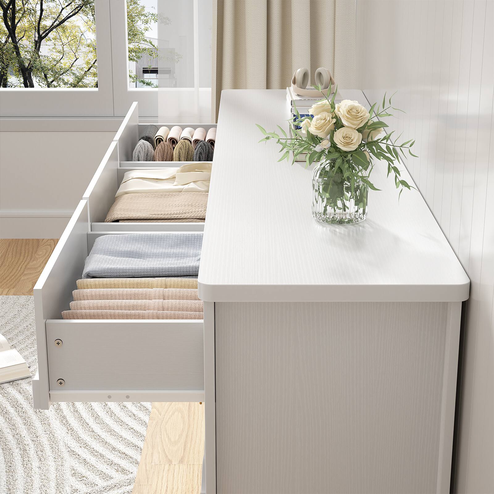 Alt View 2. Aheaplus - 9-Drawer Wood Dresser: Versatile Chest of Drawers for Bedroom, Living Room and Hallway Storage - White.