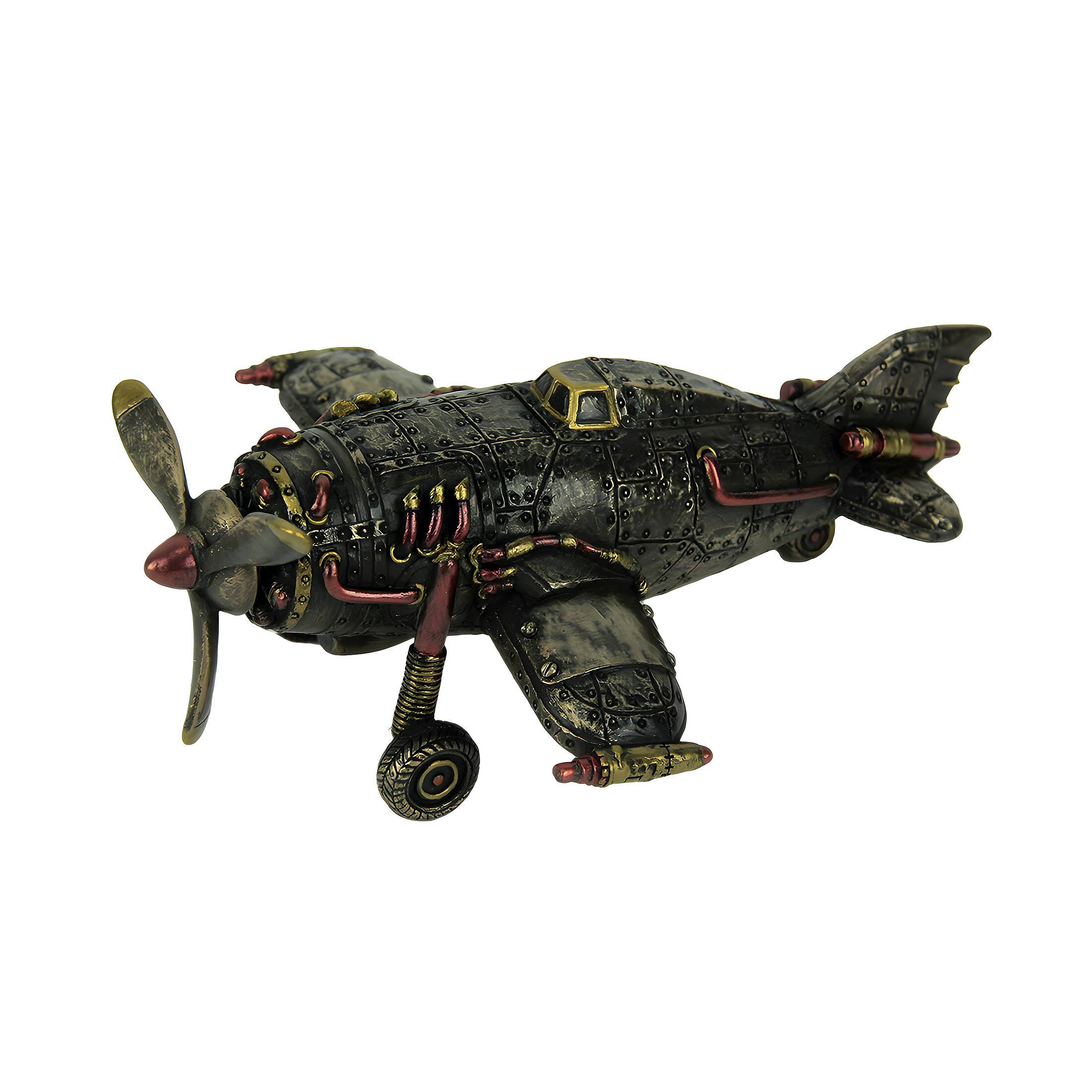 Alt View 1. Veronese Design - Steampunk Style Bronze Finish Single Propeller Airplane Statue - Bronze.
