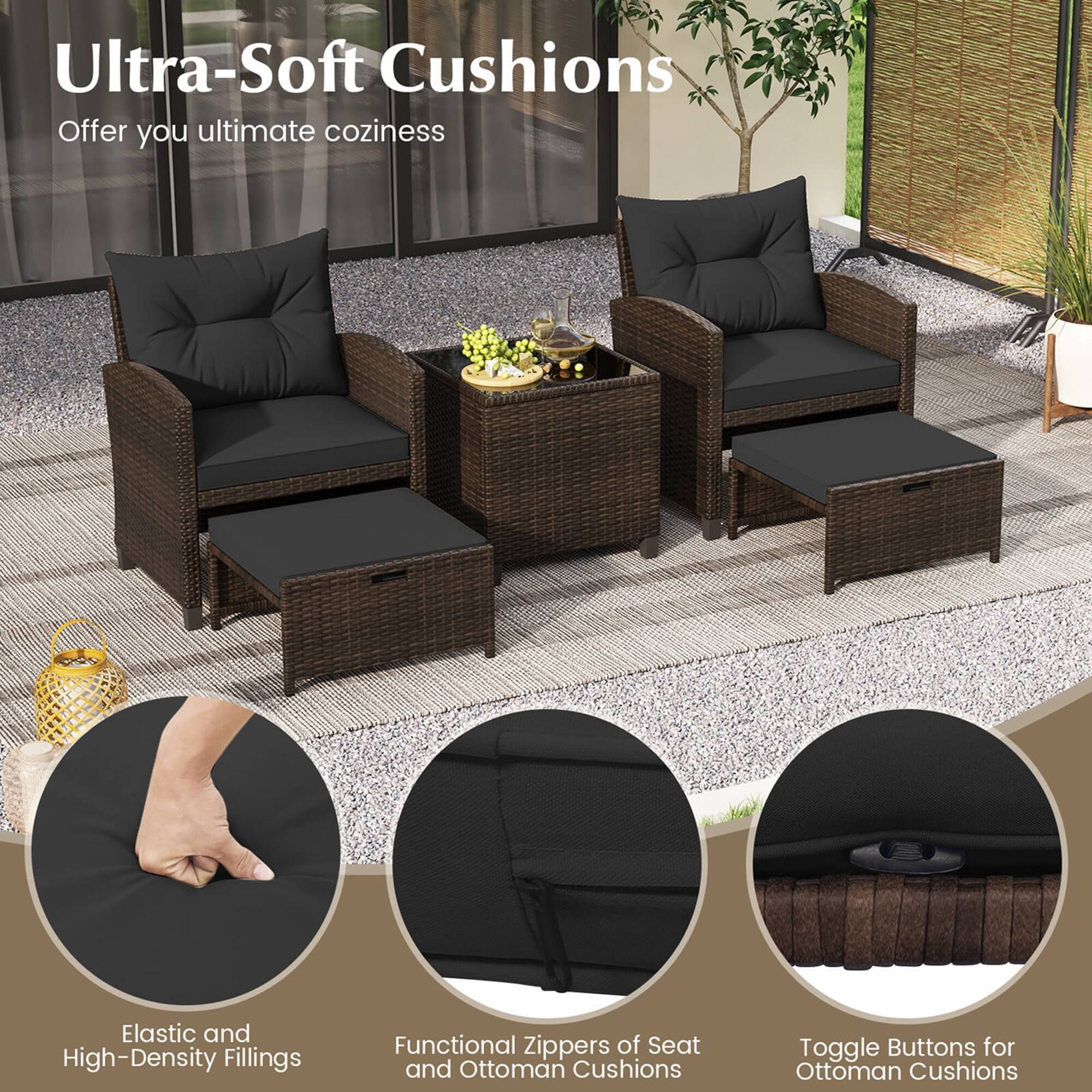 Ultra-Soft Cushions Offer you ultimate coziness. Elastic and High-Density Fillings. Functional Zippers of Seat and Ottoman Cushions. Toggle Buttons for Ottoman Cushions.