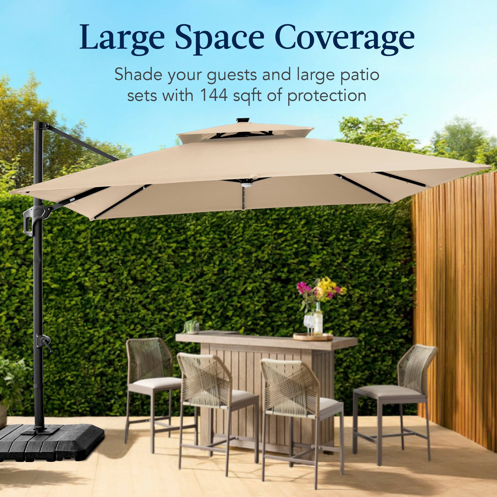 Large Space Coverage  
Shade your guests and large patio sets with 144 sqft of protection