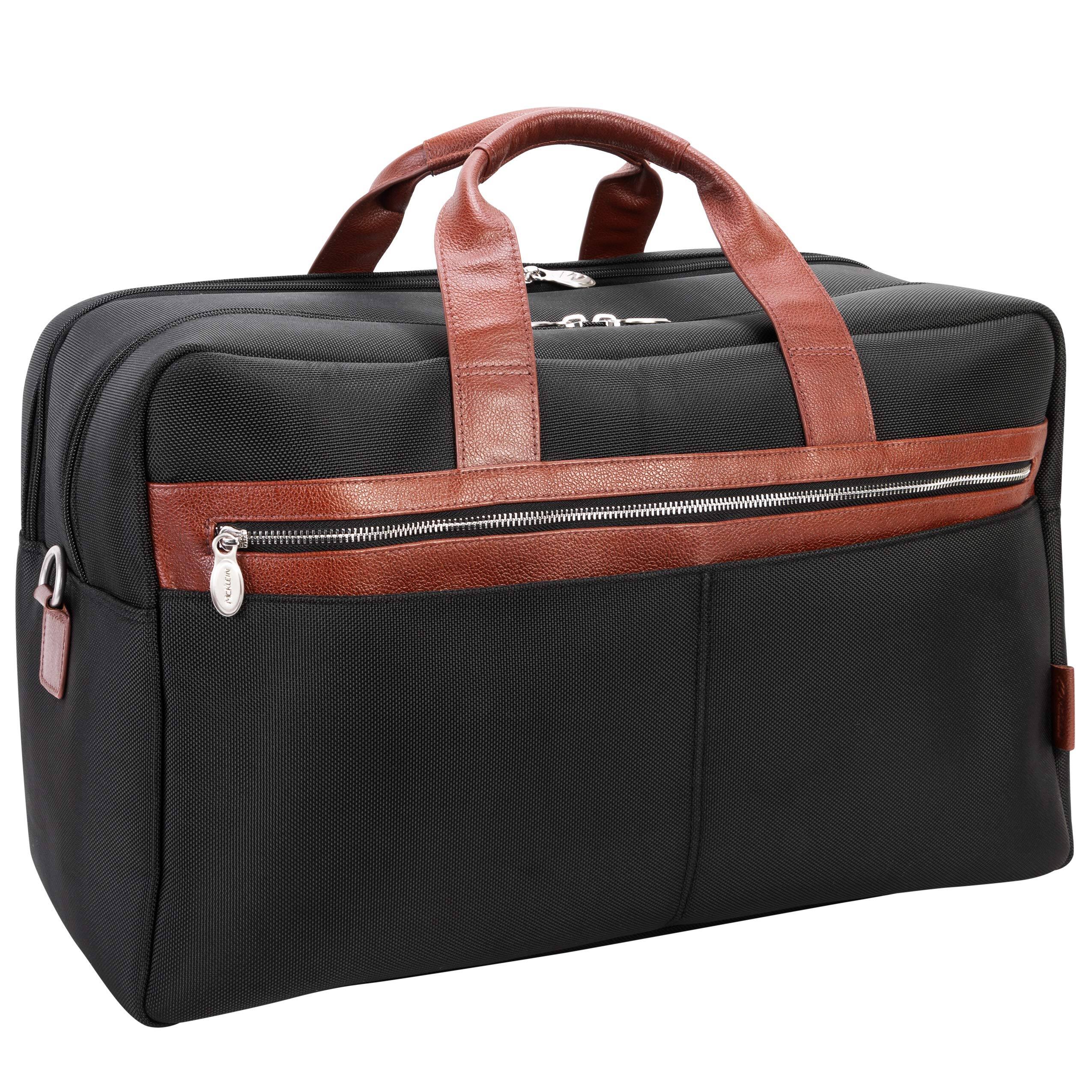 Alt View 3. McKlein - 21" Nylon Dual-Compartment Carry-On Duffel, Padded Laptop & Tablet Sleeve, Accessory Organizer, Locking Metal Zippers - Black.