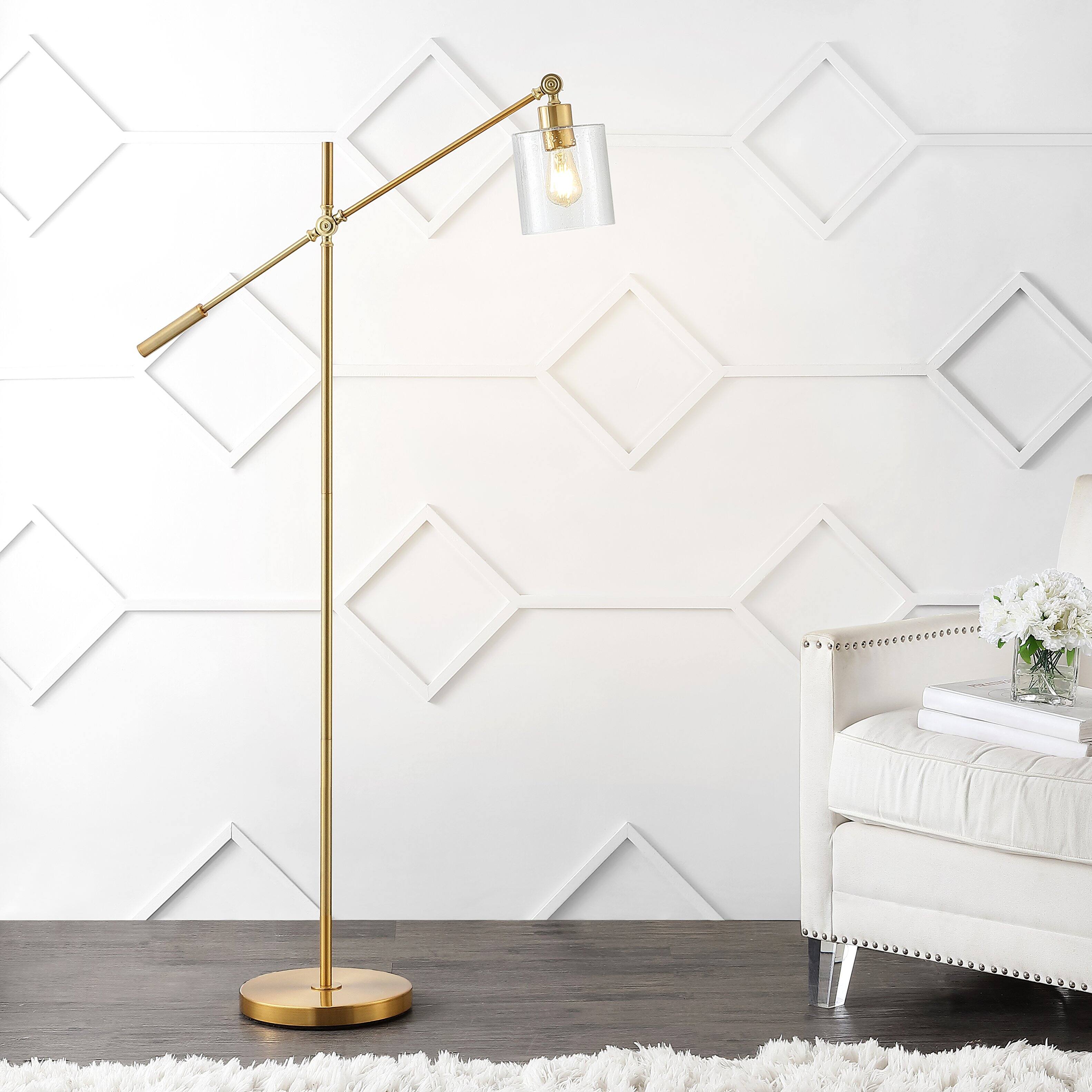 Alt View 1. Jonathan Y - Kathryn Classic 60" Iron/Seeded Glass Adjustable Head Modern LED Floor Lamp, Brass Gold - Brass Gold.