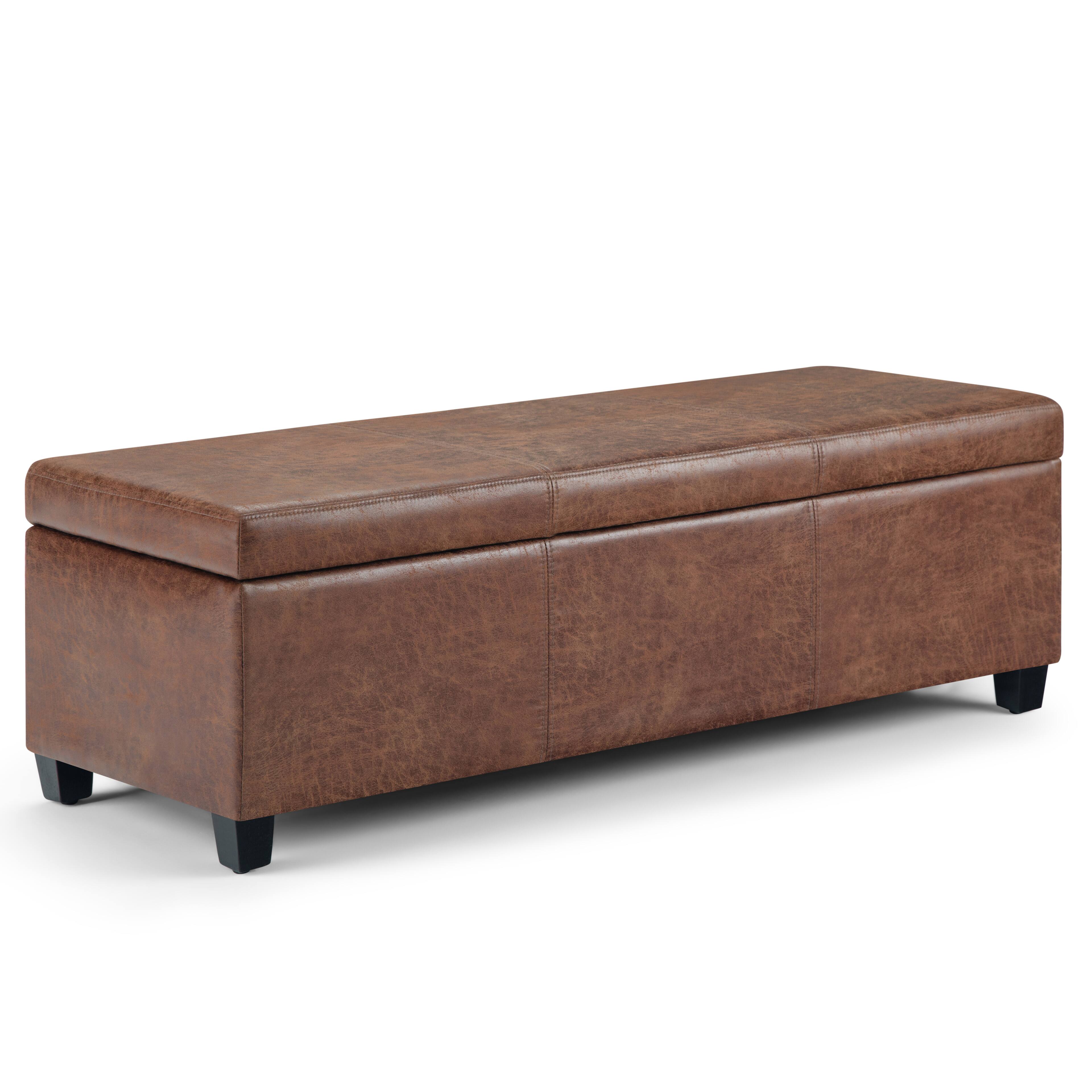 Angle. Simpli Home - Avalon 48 inch Wide Contemporary Rectangle Storage Ottoman Bench - Distressed Umber Brown.