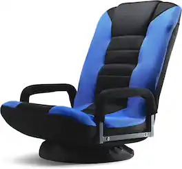 Maple99 - Swivel Gaming Floor Chair 6 Adjustable Positions, Lumbar Support, Removable Cover, Arm Rests, Foldable, and Black - Blue
