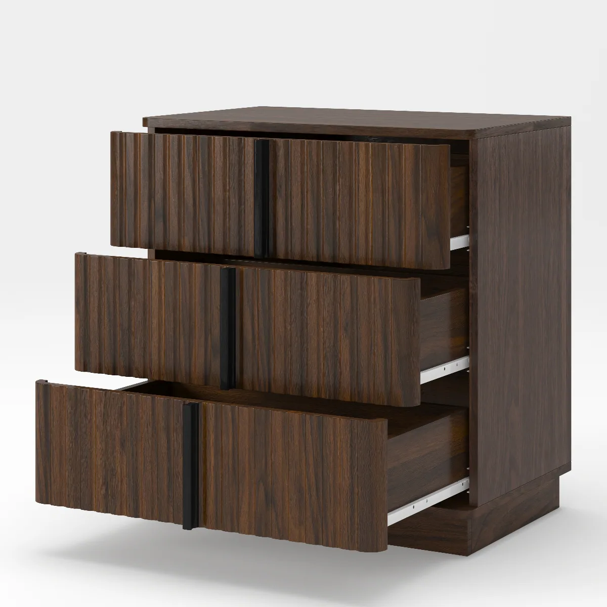 Alt View 1. Loheer - Loheer Three Drawer Nightstand Walnut Pair with Vertical Stripe Design - Walnut.