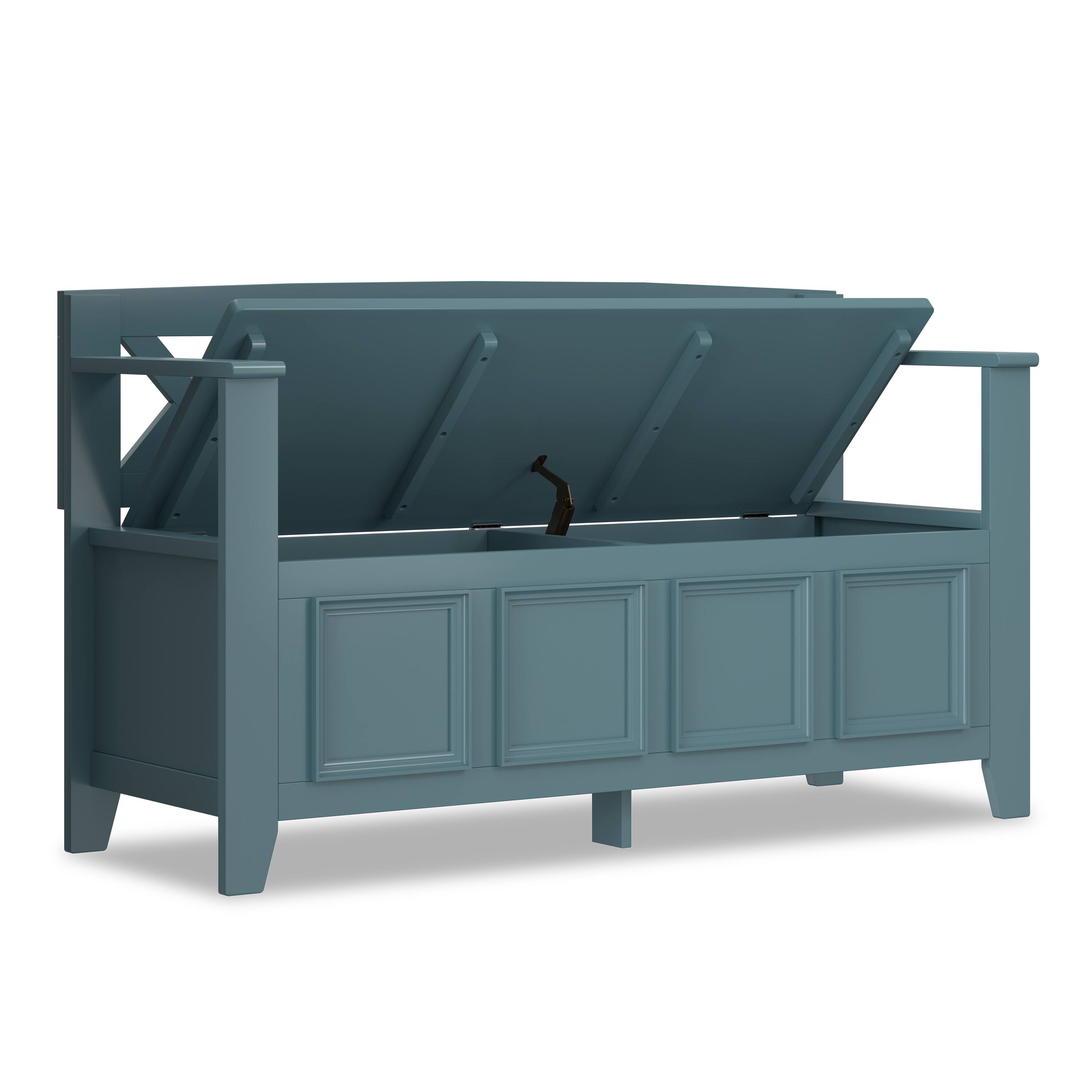 Back. Simpli Home - Amherst 48 inch Wide Solid Wood Transitional Entryway Storage Bench in French Blue - French Blue.