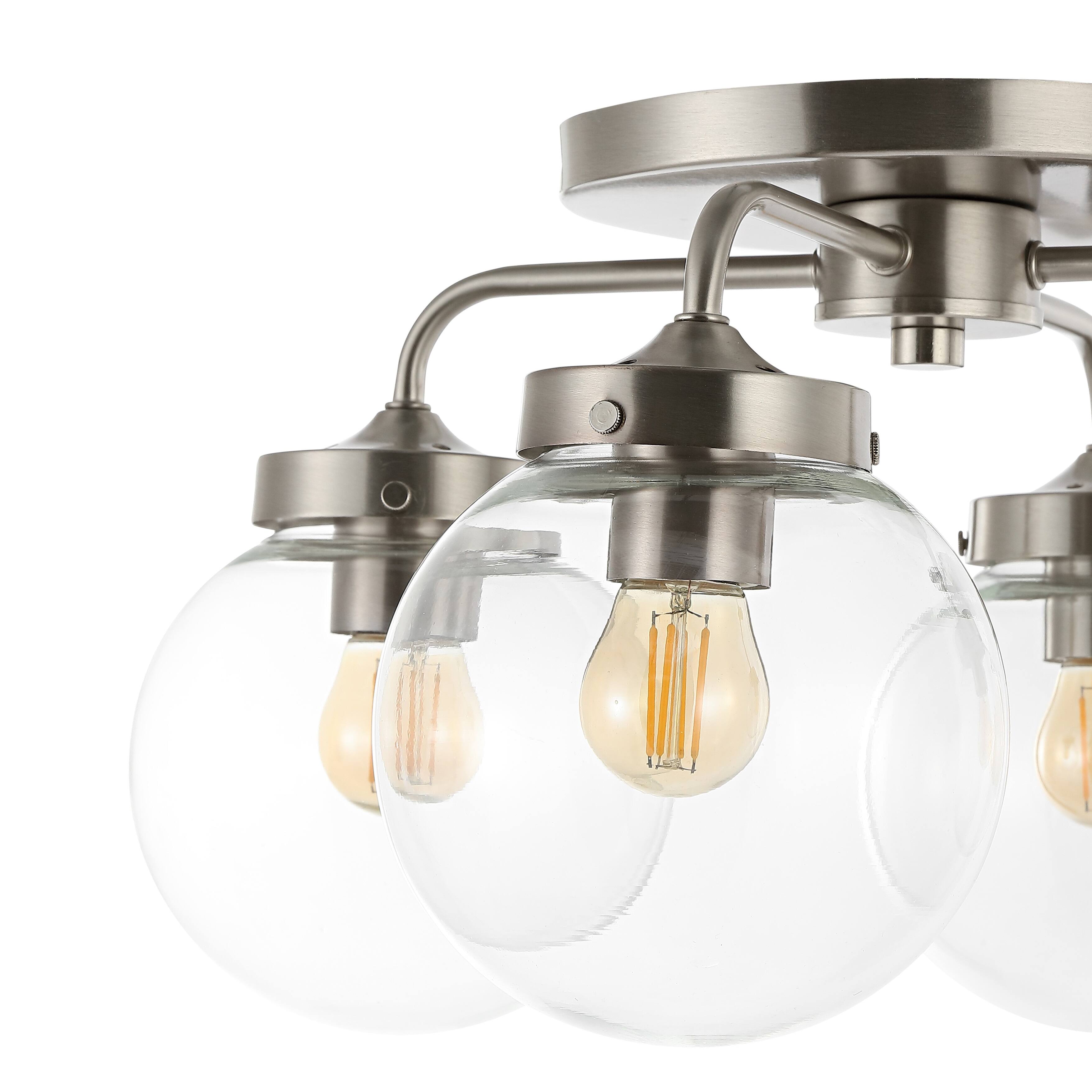 Alt View 3. Jonathan Y - Piper 18" 4-Light Farmhouse Rustic Iron/Glass LED Semi Flush Mount, Nickel/Clear - Nickel.