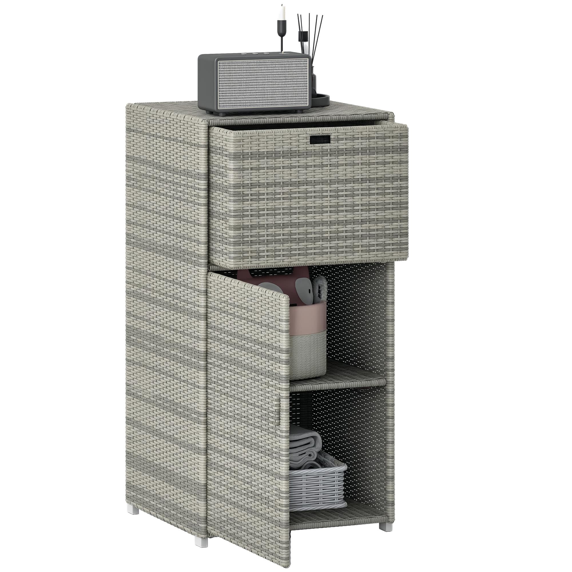 Outsunny - Towel Rack for Pool w/ Drawer & Cabinet - Gray