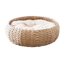 PetPals - Paper Rope Wicker Design Round Cat Bed - Brown