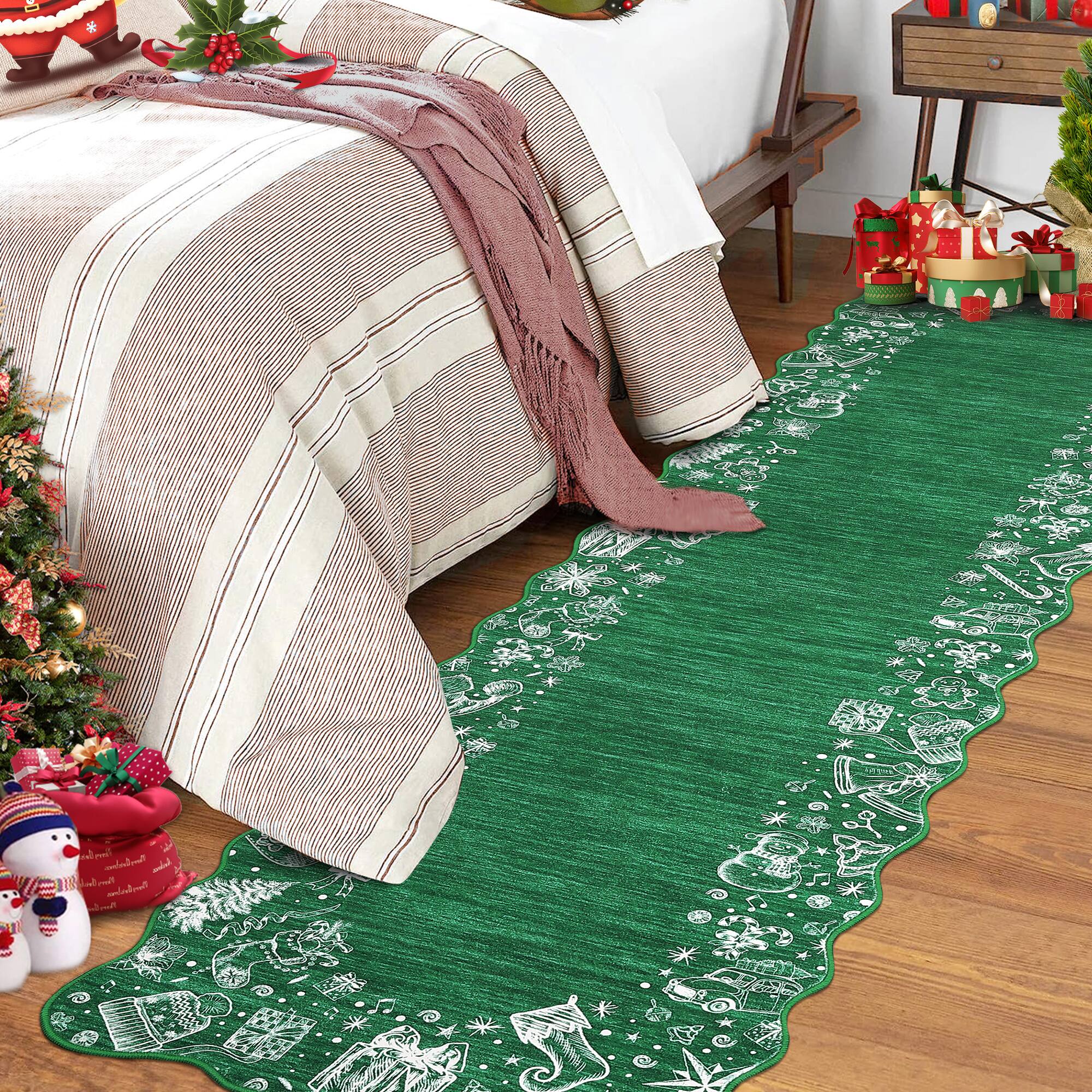 GARVEE Christmas Scalloped Edge Design Holiday Rug with Santa ...