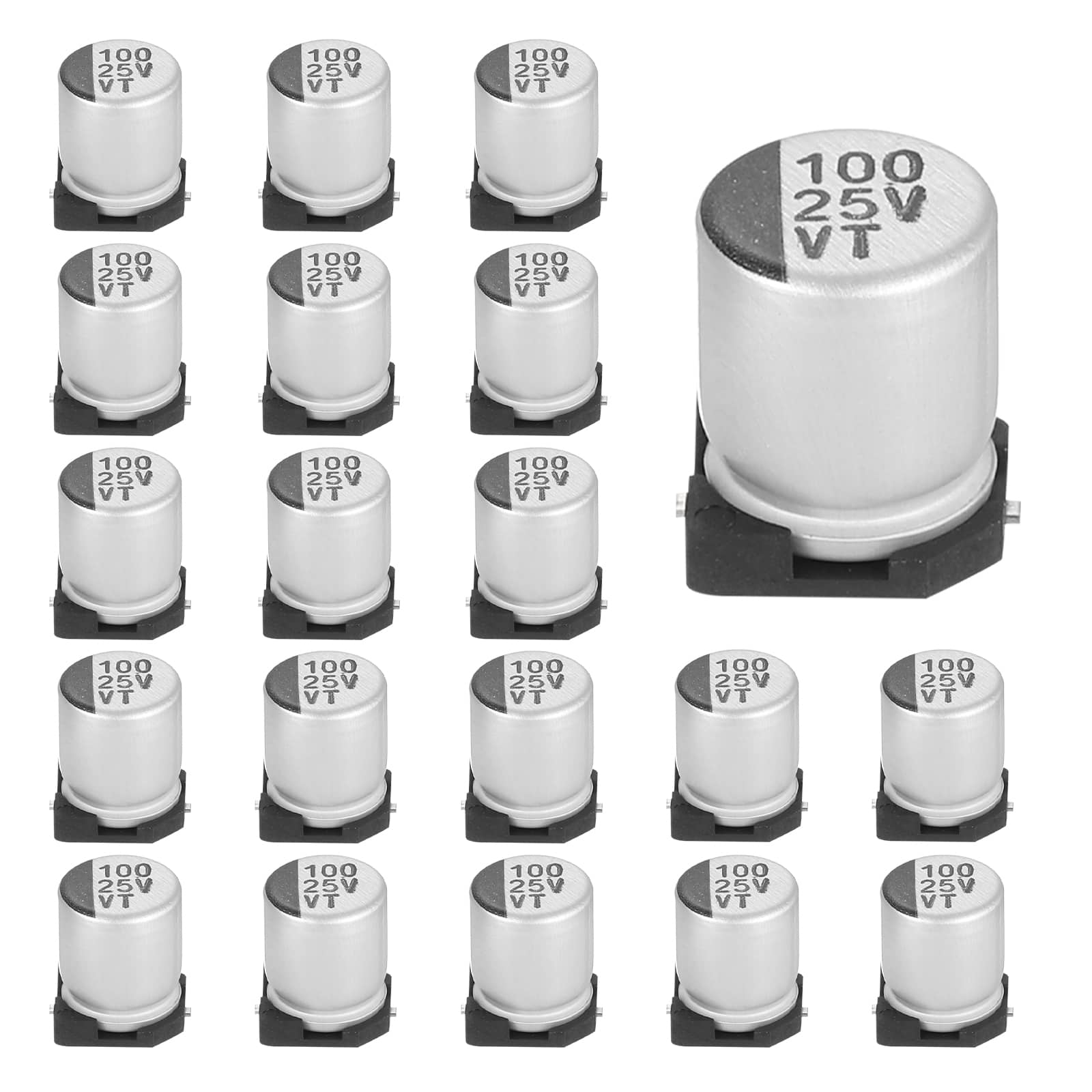 Unique Bargains - 100uF 25V SMD Aluminum Electrolytic Capacitor, Low Impedance, 6.3x7.7mm, 20pcs, for TV/Computer/DIY - Silver price history on PriceWatchPro