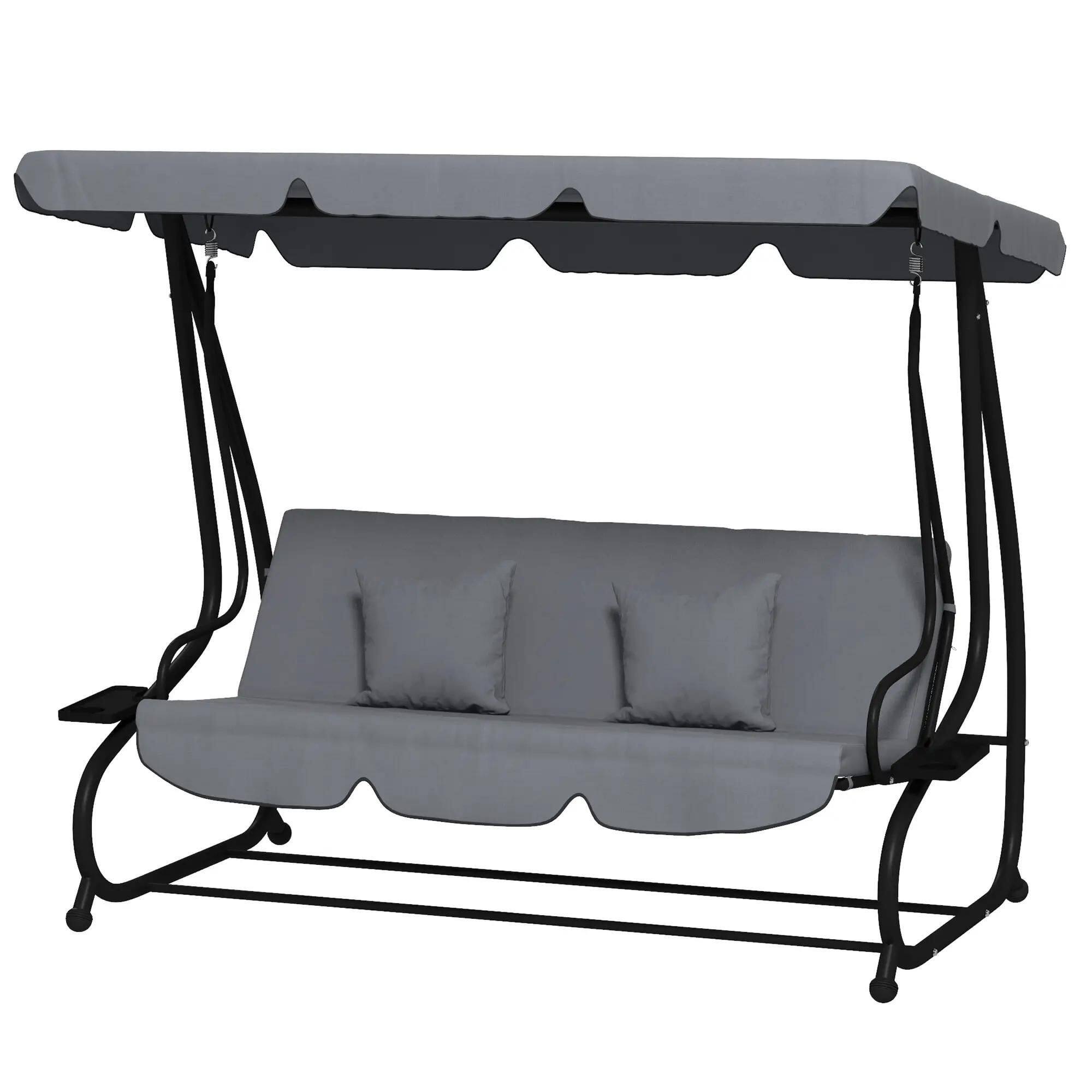 Left. Resenkos - Resenkos 3-Seat Swing Chair, Convertible Flatbed Glider With Adjustable Canopy, Dark Gray.