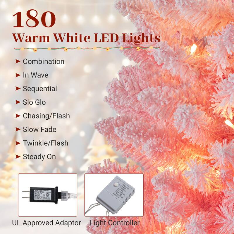 WELLFOR 7ft Pre‑Lit Artificial Christmas Tree, Snow‑Flocked Pencil ...