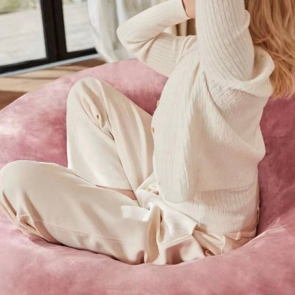 Left. GOODSILO - 4FT Bean Bag Chair - Memory Foam Filled, Soft Flannel Cover, Round Sofa for Living Room, Bedroom, Dorm - Light Pink.