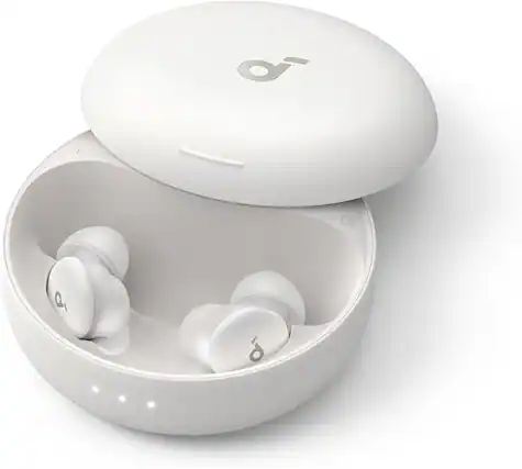 Front. Soundcore - by Anker Sleep A30 Smart ANC Sleep Earbuds with Breescape Cooling Eye Mask - White Set - Moonlit White.