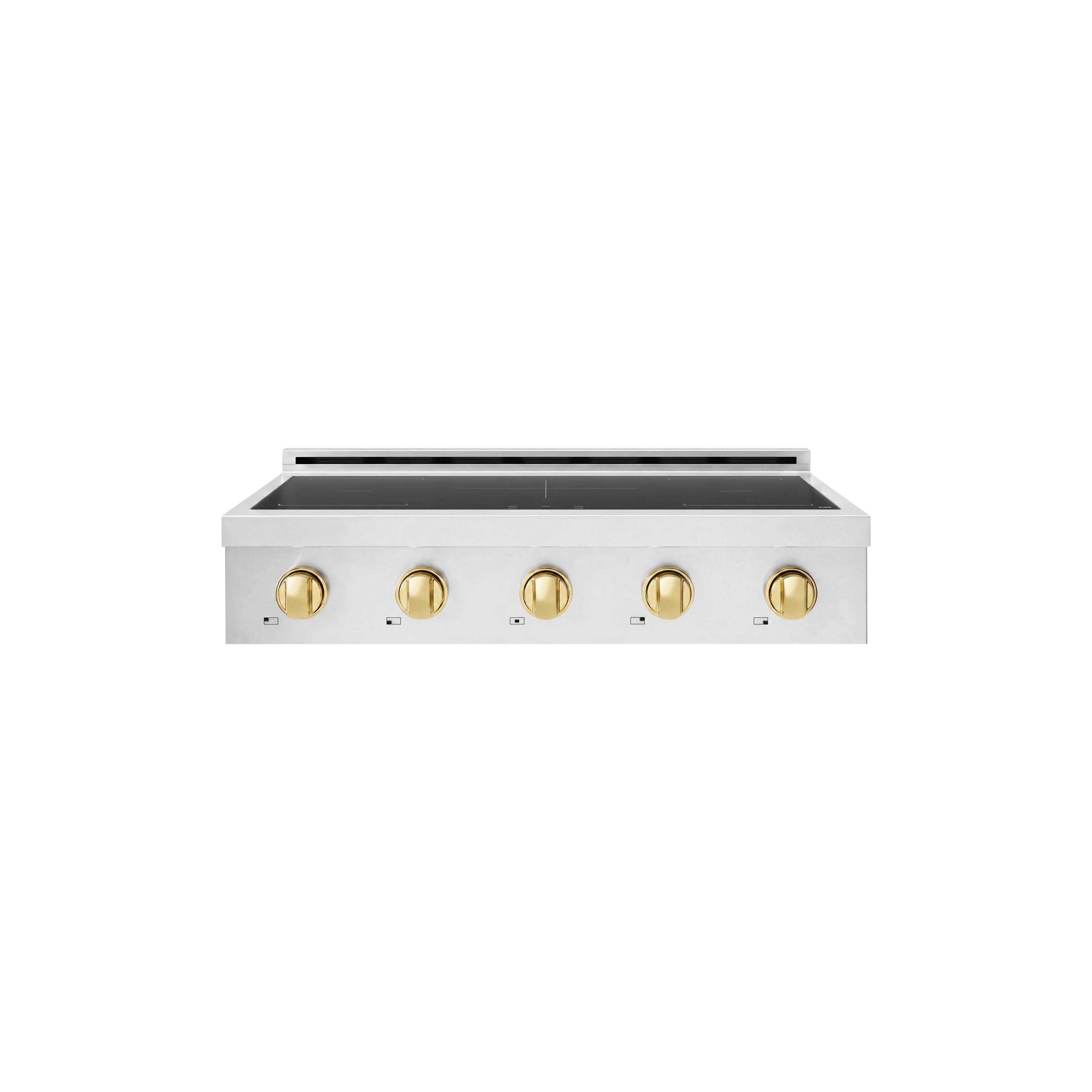 Front. ZLINE - Autograph 36 in. Paramount Built-in Induction Rangetop with 5 Elements in Stainless Steel and Polished Gold Accents - Stainless Steel.