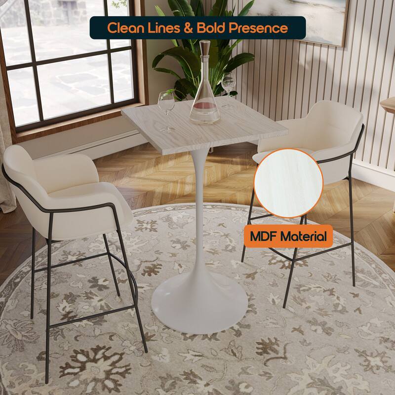 LeisureMod Verve 24 Inch Square Bar Height Table with MDF Top and White ...