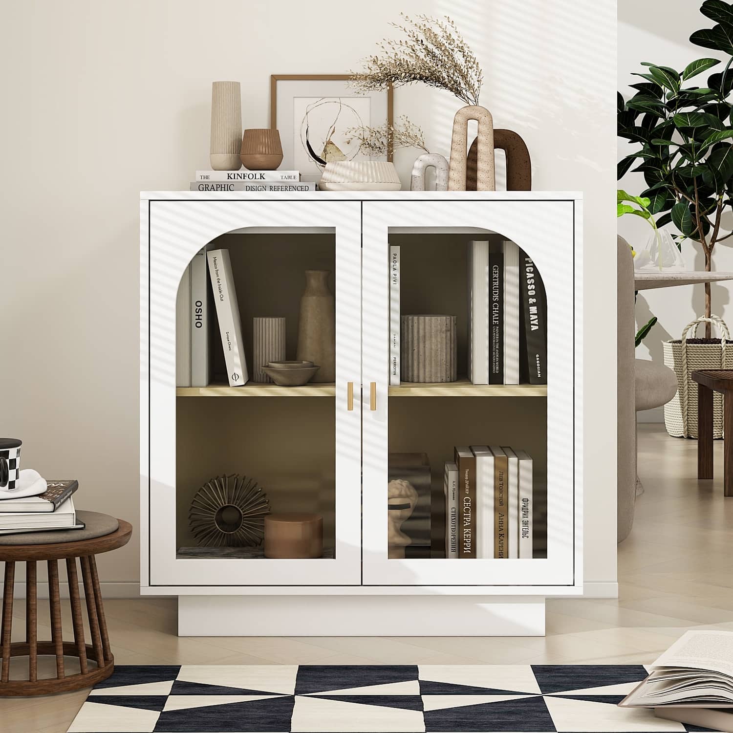 Lirago - Accent Cabinet with Doors Acrylic Storage Cabinet for Living Room Dining Room and Study 13.78"D x 31.1" W x 31.61" H - White