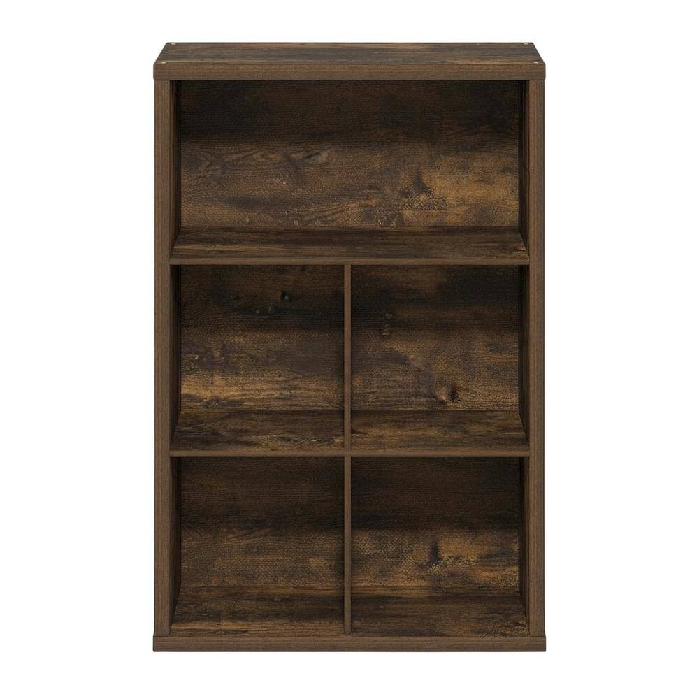 Back. FurniFact - Wood bookcase with adjustable shelves for versatile storage - Amber Pine.