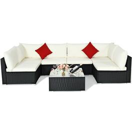 Boyel Living - 7 Pieces Sectional Wicker Furniture Sofa Set with Tempered Glass Top Coffee Table - Beige