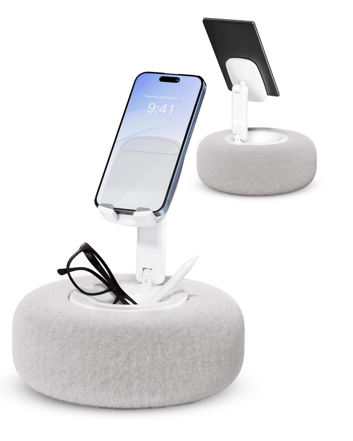 Empire DigiLabs - Phone Stand With Pillow Adjustable Anti slip Strips High viscosity Pads Compatible 4 7 Devices Including Ip - Gray