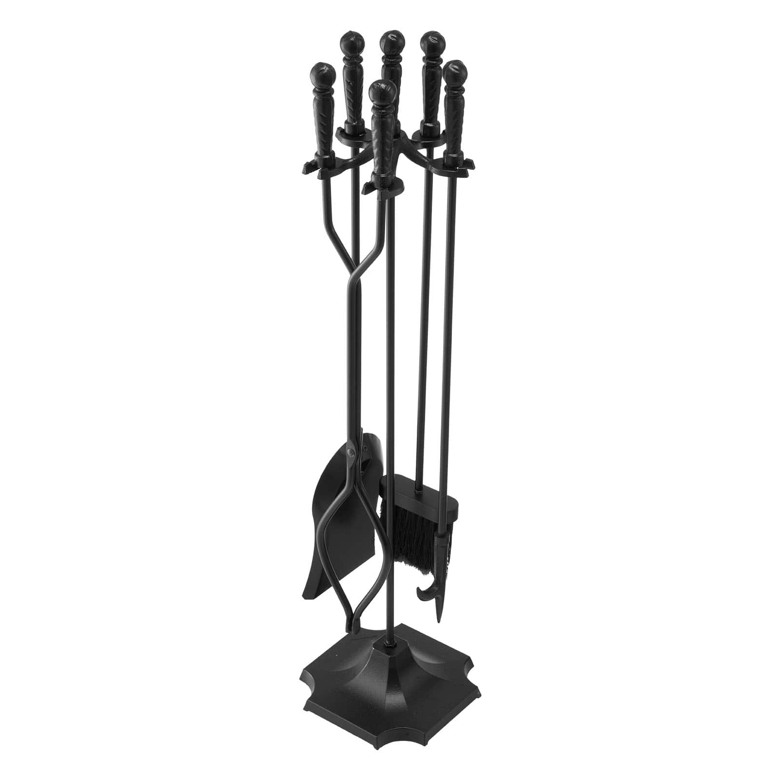 VEVOR - Fireplace Tool Set, 5 PCS Fire Tool Set and Holder with Five-Prong Stand, Tongs, Ash Shovel, Brush, Fire Place Poker - Black