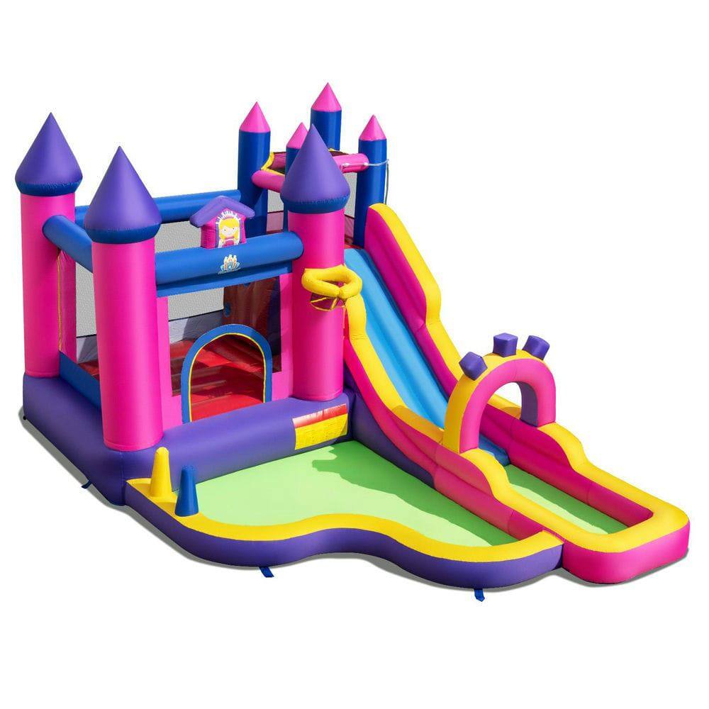 Front. Resenkos - Princess Inflatable Water Slide Bounce Castle with Climbing Wall & 680W Blower - Multicolor.