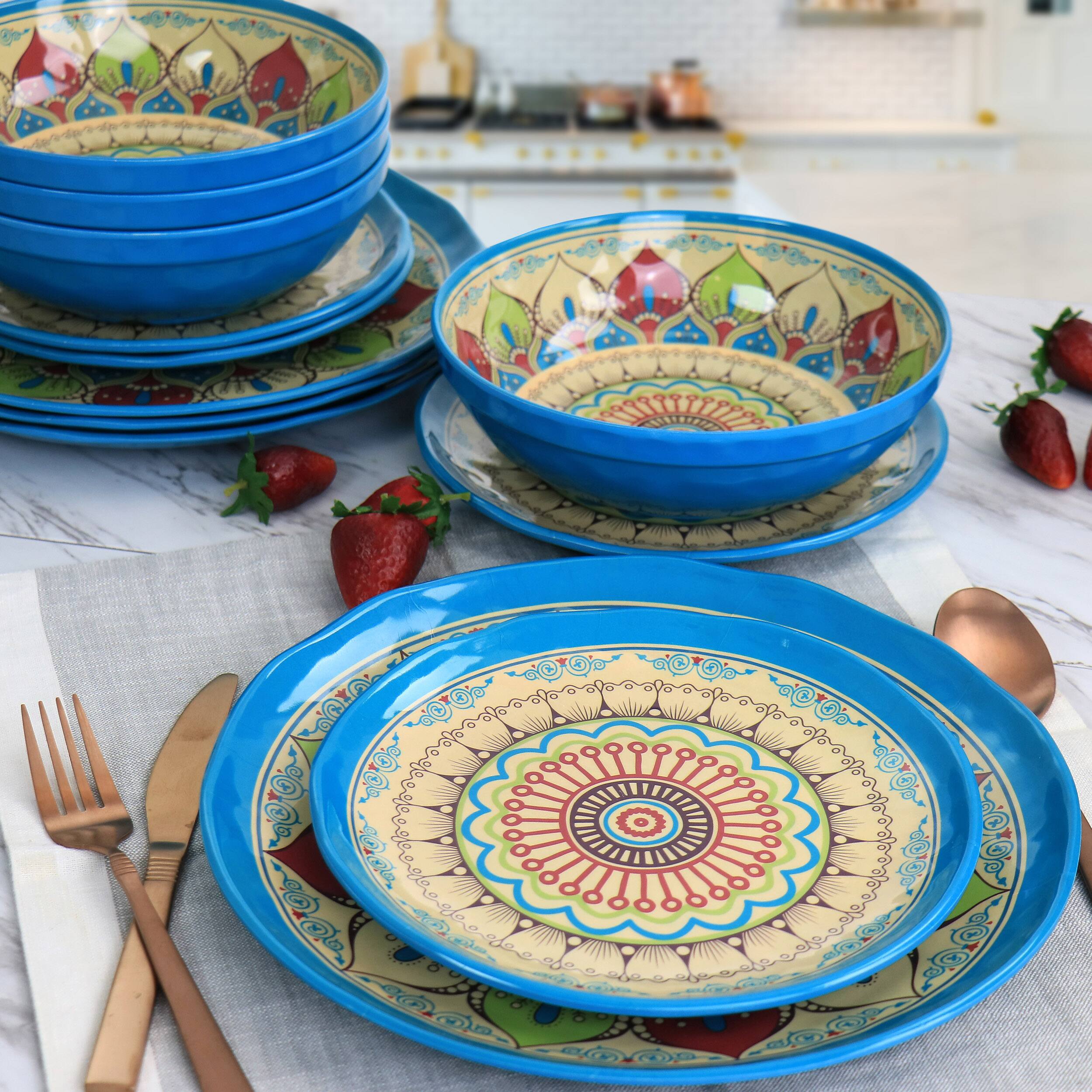 Alt View 4. Elama - Elama Camilla 12 Piece Melamine Dinnerware Set - Multi.