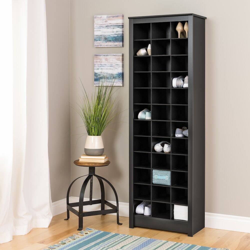 Left. Prepac - Space-Saving Shoe Storage Cabinet, Black - Black.