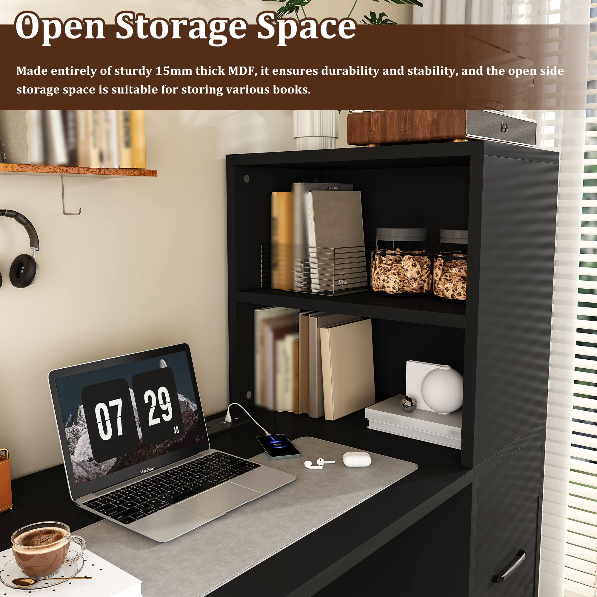 Open Storage Space

Made entirely of sturdy 15mm thick MDF, it ensures durability and stability, and the open side storage space is suitable for storing various books.