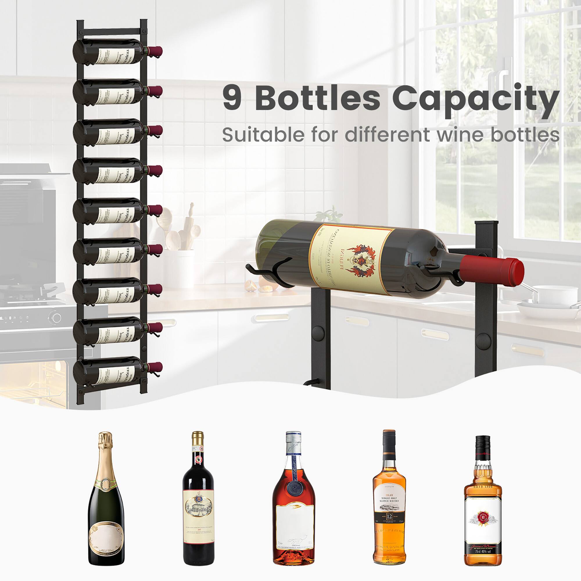 9 Bottles Capacity  
Suitable for different wine bottles