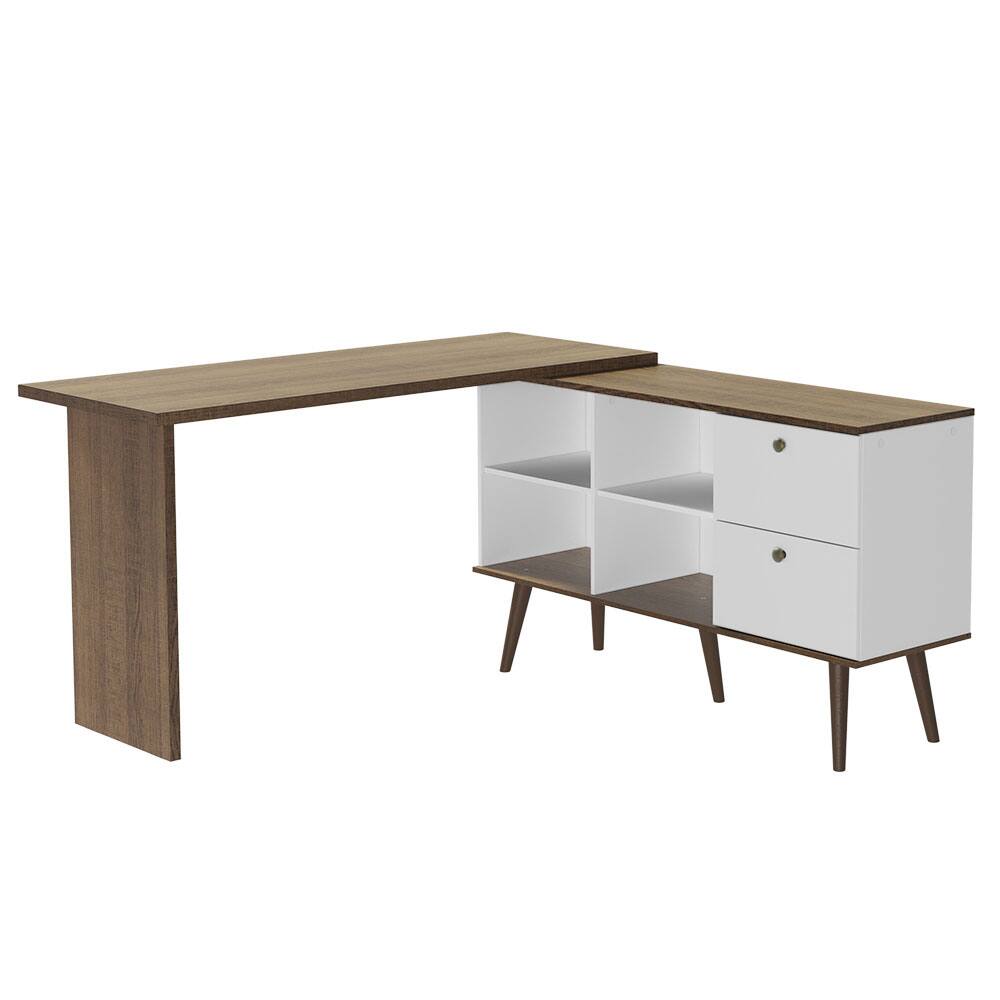 Alt View 4. Madesa - Madesa L Shaped Desk 59 Inch with 2 Drawers and 4 Storage Shelves - White/Brown - White/Brown.