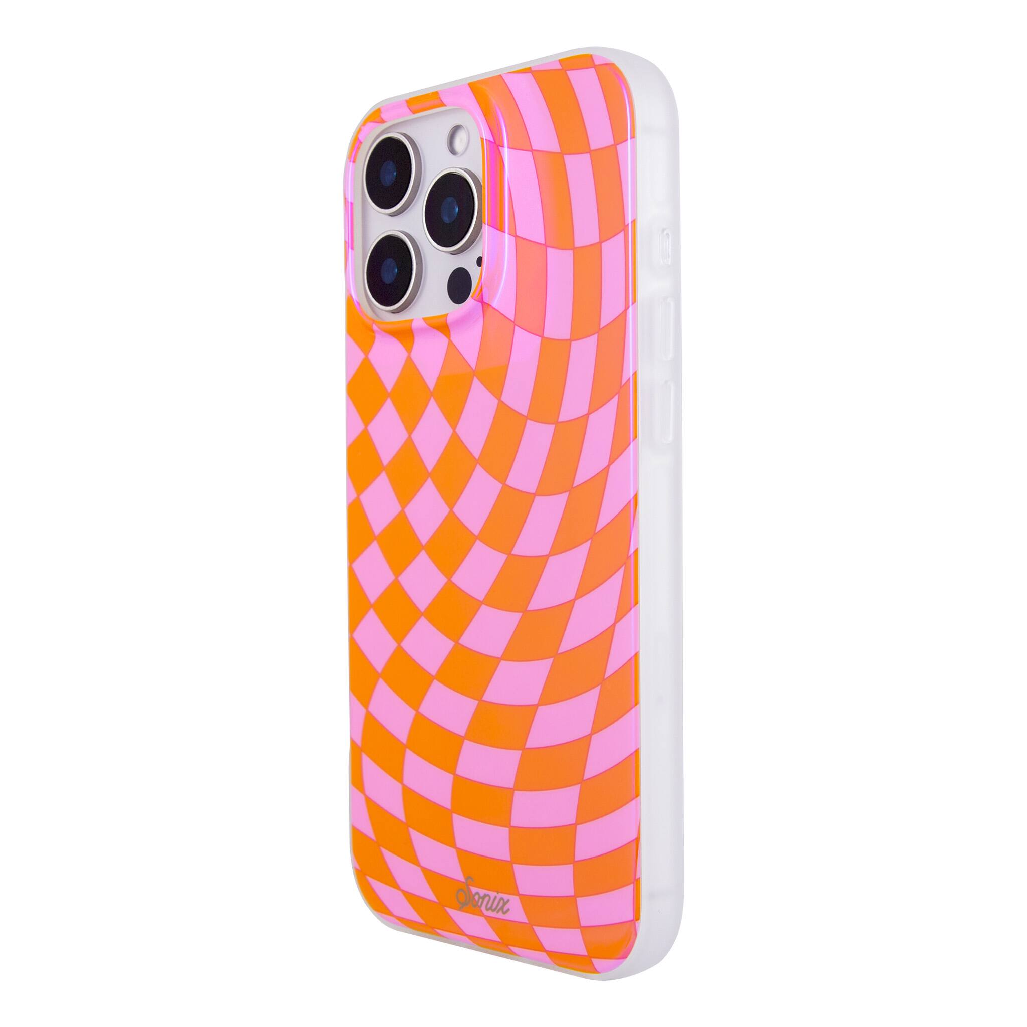 Left. Sonix - iPhone 16 Pro Max Case Checkmate Pink & Orange - Pink.