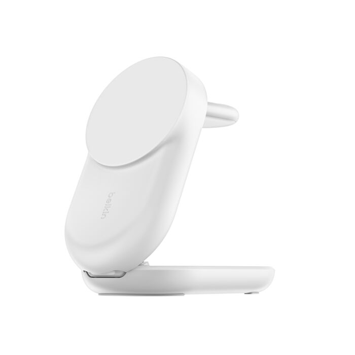 Alt View 6. Belkin - 3-in-1 Foldable Magnetic Charging Stand, 25W Qi2, MagSafe compatible, charge iPhone, compact travel-friendly design - White.