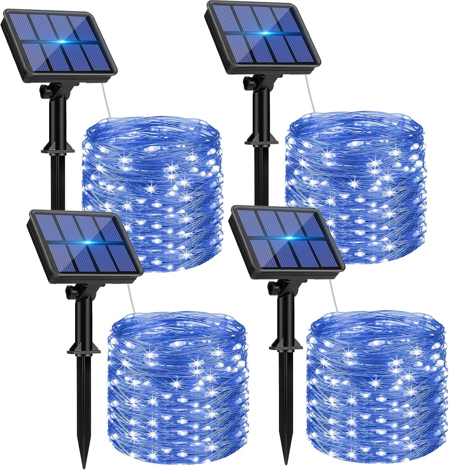 Veranti - 4-Pack Solar Fairy String Lights, 132FT 320 LED, 8 Modes, High-Efficiency Solar Panel, Waterproof Copper Wire Lights