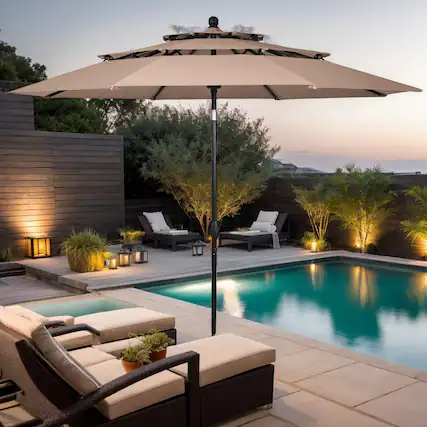 Front. Kadyn - 10ft 3 Tier Patio Umbrella Aluminum Sunshade Shelter Double Vented without Base Beige Outdoor Table Umbrella Yard Umbrel - Beige.