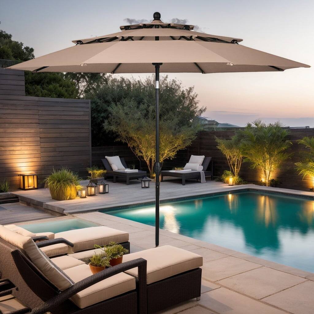 Front. Kadyn - 10ft 3 Tier Patio Umbrella Aluminum Sunshade Shelter Double Vented without Base Beige Outdoor Table Umbrella Yard Umbrel - Beige.