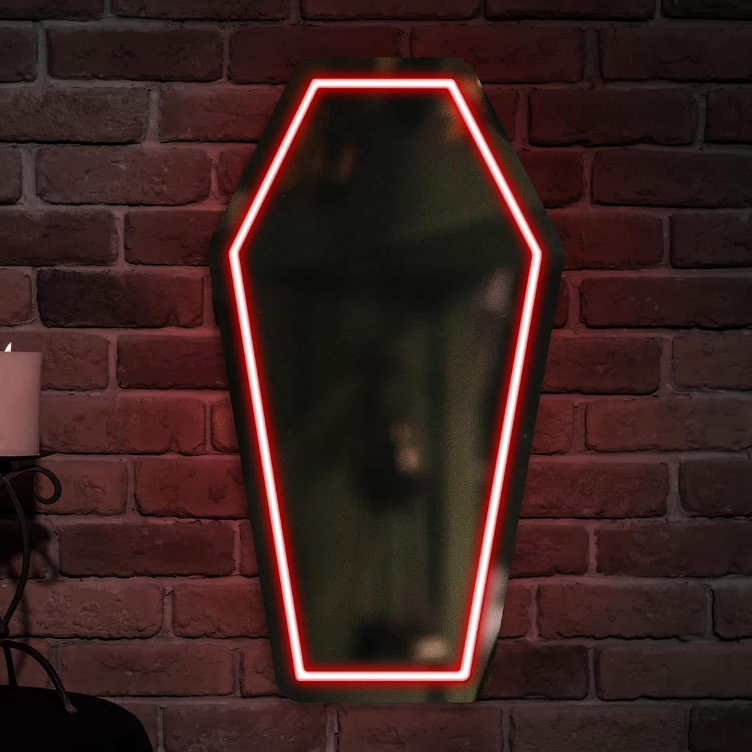 PARKER SLATER - Kavaas Neon Coffin Mirror – Gothic LED Wall Light for Room & Bar Decor - Red