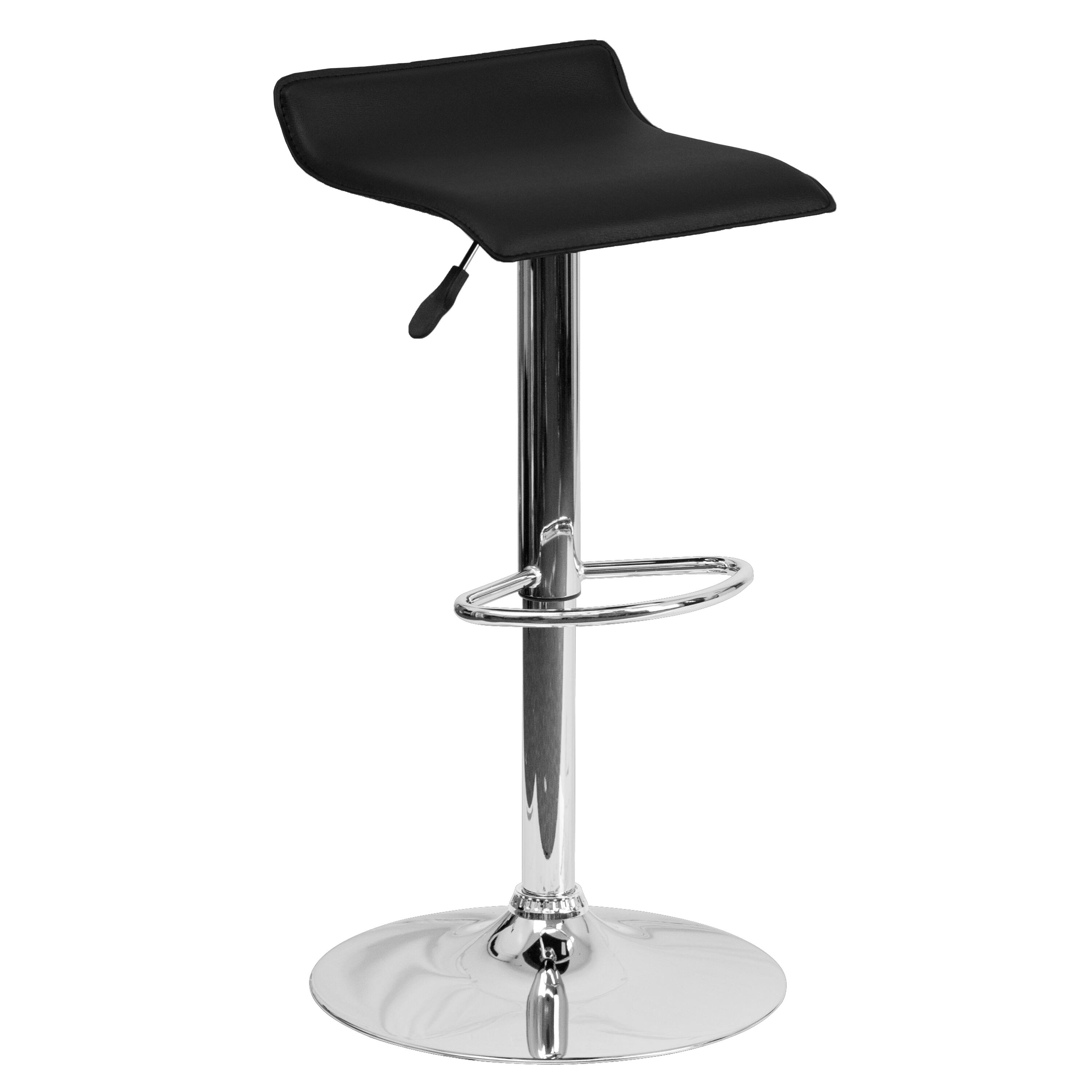Alt View 1. Emma + Oliver - Solid Wave Seat Vinyl Adjustable Height Barstool with Chrome Base - Black.