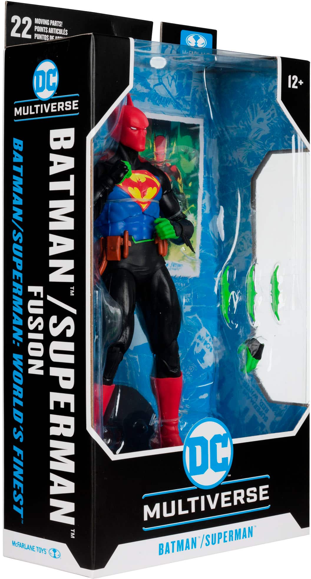 The text on the image reads "22 POINTS / 12+ MULTIVERSE BATMAN/SUPERMAN: BATMAN TM FUSION F N/10 WORLD'S FINEST MULTIVERSE TM McFARLANE TOYS BATMAN & SUPERMAN DC - FINEST MULTIVERSE TM."
