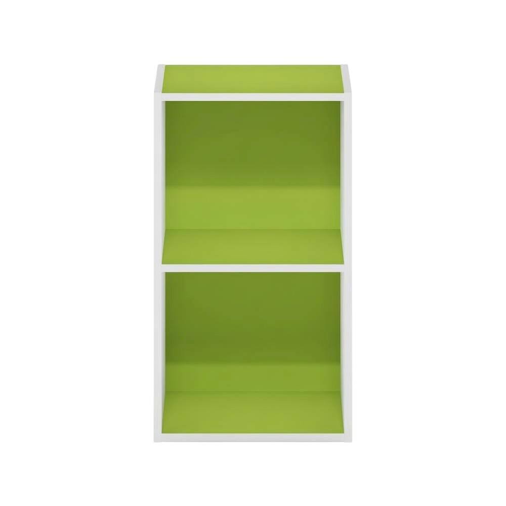 Back. FurniFact - Storage solution with 2 open tiers, suitable for living room or office - Green/White.