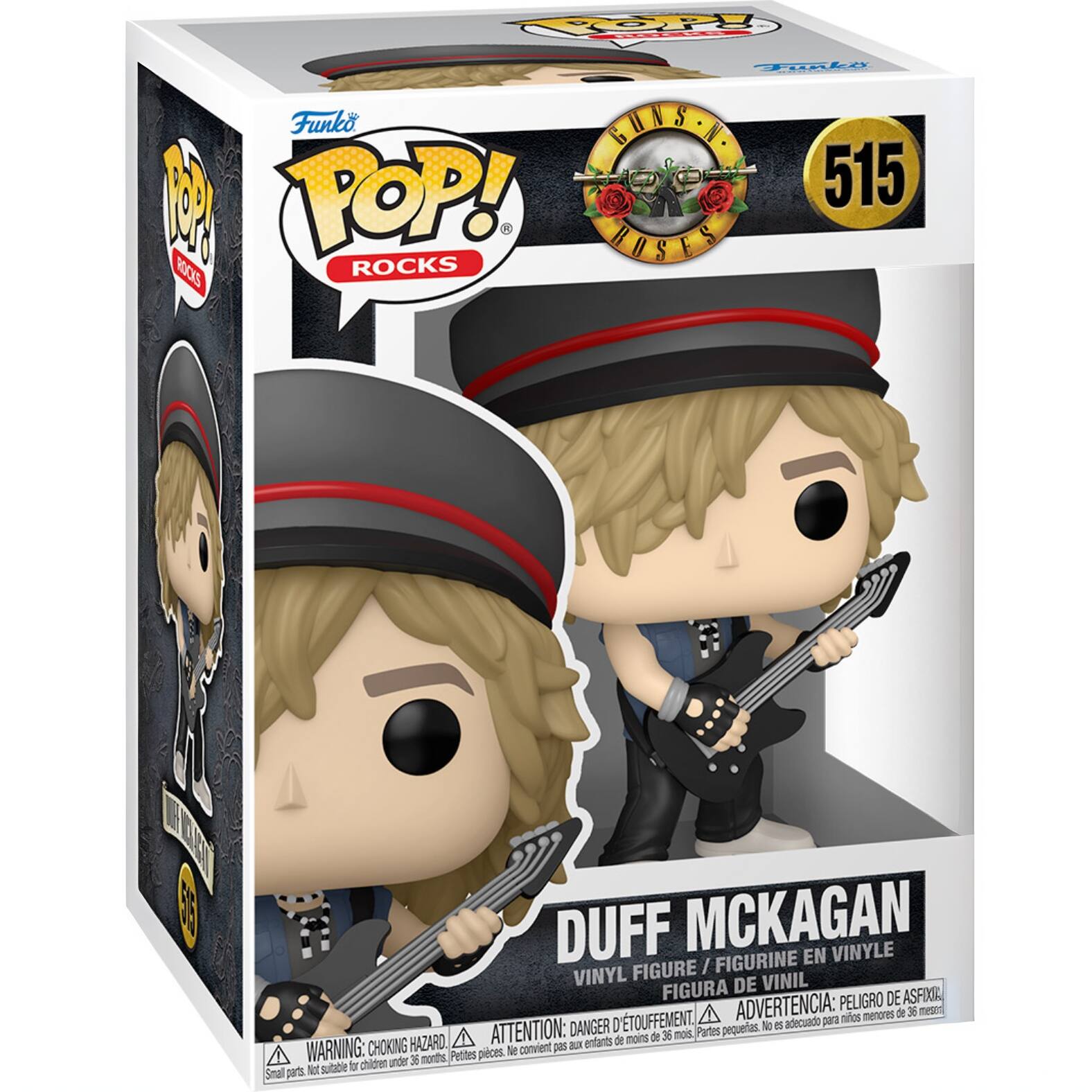 KOP! ROCKS  
Funko POP! ROCKS  
GUNS N' ROSES  
MOYOPI 515  
DUFF MCKAGAN FIGURINE EN VINYLE / VINYL FIGURE / FIGURA DE VINIL  
PELIGRO DE ASFIXIA / DANGER D'ETOUFFEMENT / ATTENTION: DANGER  
ADVERTENCIA: PEQUEÑAS PIEZAS / SMALL PARTS / PETITES PIECES  
No es adecuado para niños menores de 36 meses / Not suitable for children under 36 months / Ne convient pas aux enfants de moins de 36 mois