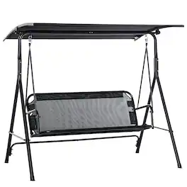 Outsunny - Patio Swing Chair with Canopy, Seats 2 Adults Loveseat Bench with Adjustable Tilt Canopy, Armrests - Black