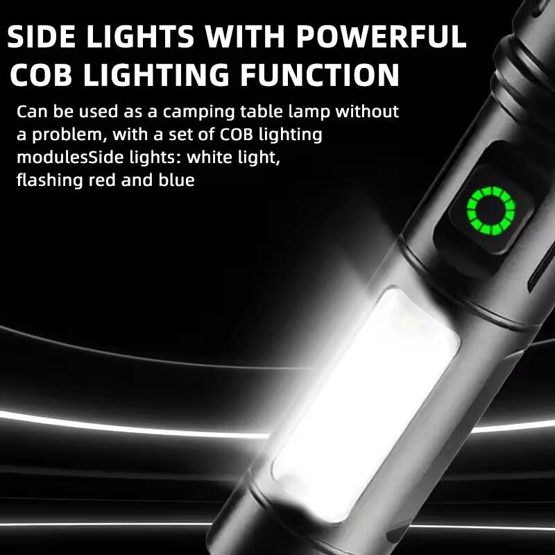 SIDE LIGHTS WITH POWERFUL COB LIGHTING FUNCTION

Can be used as a camping table lamp without a problem, with a set of COB lighting modules. Side lights: white light, flashing red and blue.