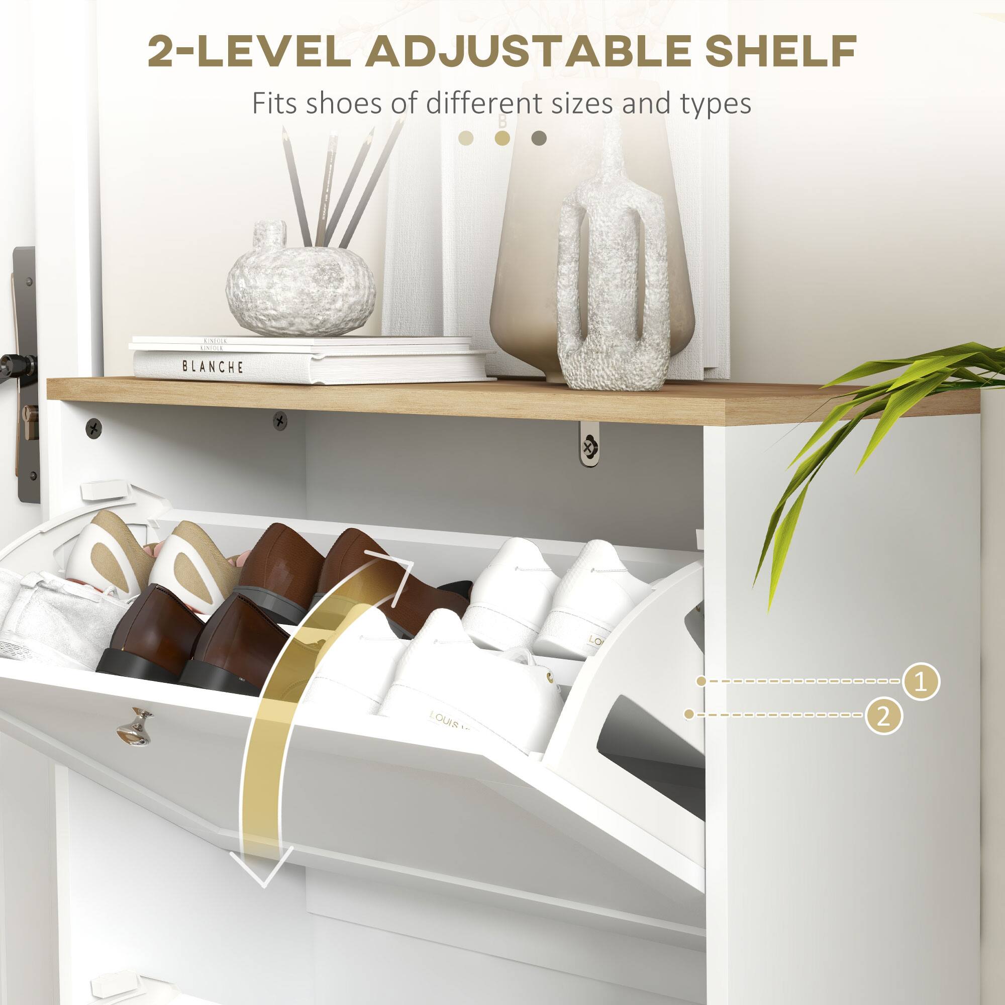 2-LEVEL ADJUSTABLE SHELF  
Fits shoes of different sizes and types  

BLANCHE  

1  
2