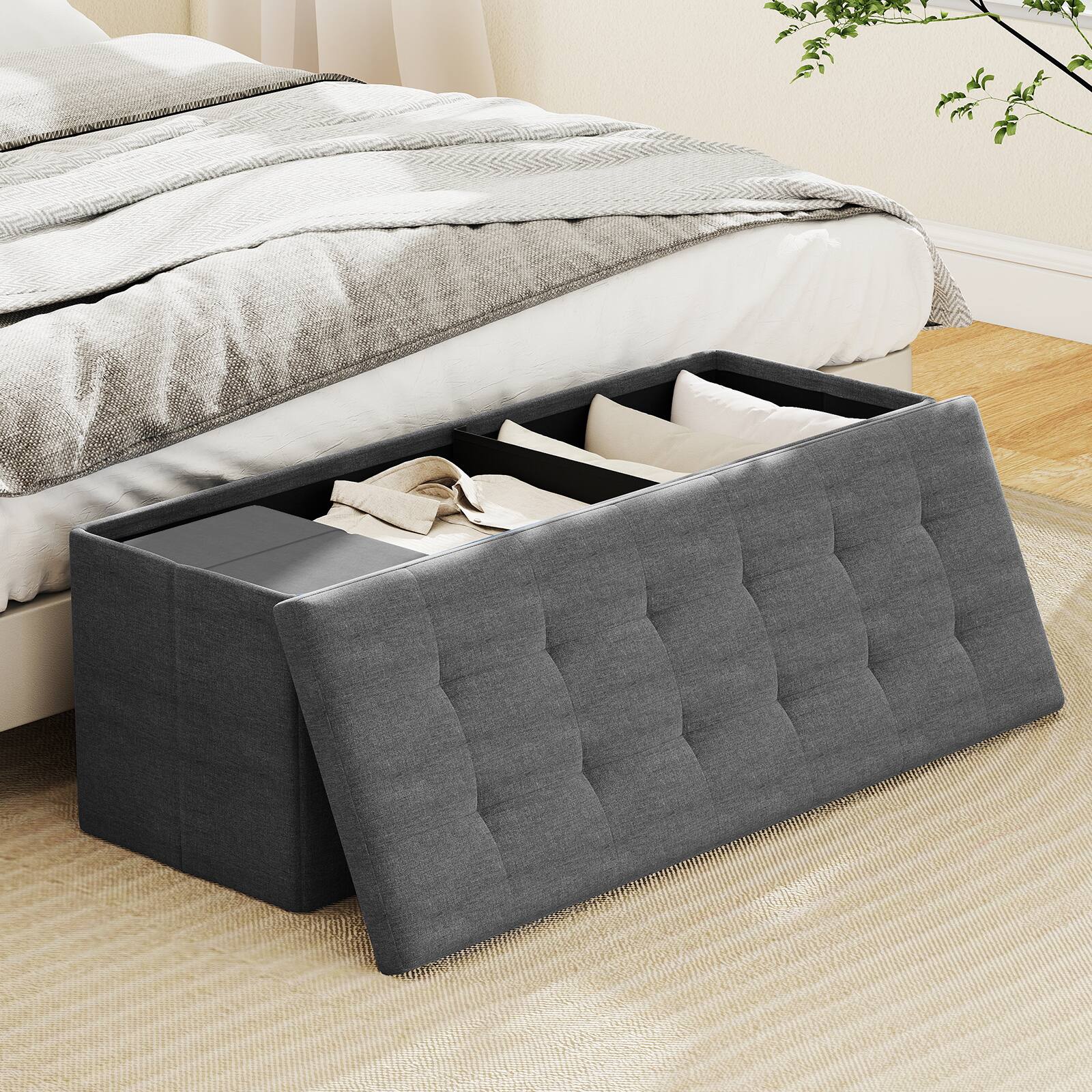 Alt View 1. Costway - Costway Fabric Folding Storage Ottoman Storage Chest W/Divider Bed End Bench - Dark Gray.