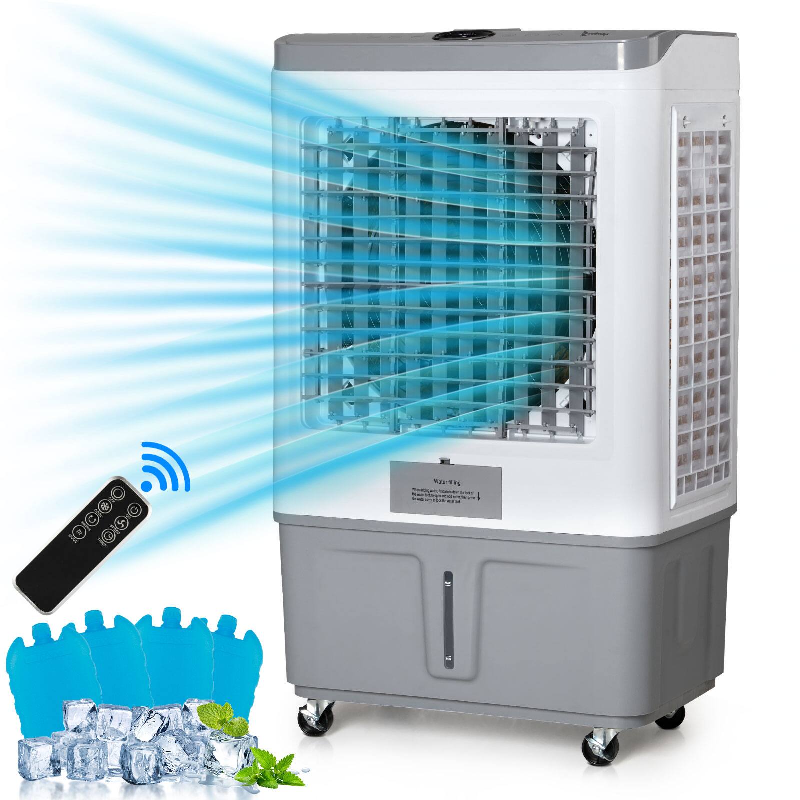 Alt View 1. Winado - 15.8Gal Portable Swamp Cooler, 2941CFM Evaporative Air Cooler with Continuous Fill, Auto Oscillating, Remote, 3 Speeds - White & Gray.