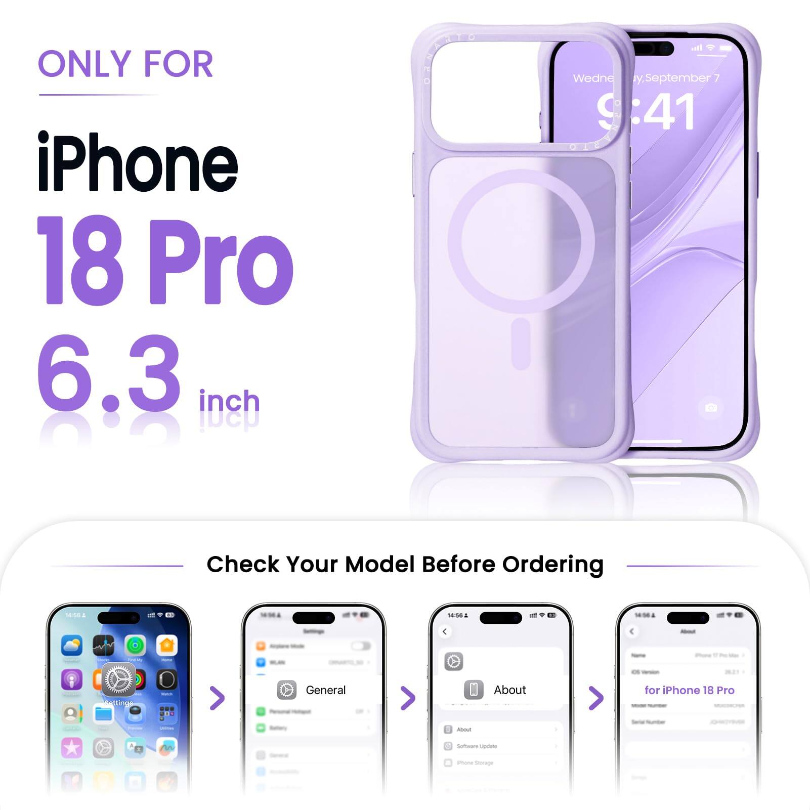 ONLY FOR iPhone 18 Pro 6.3 inch you!

BANARIC

all Wednesday, September 9 :41

Check Your Model Before Ordering

14:56 & 14:56 :

About
Getting
net
General Hotopot
About
for iPhone 18 Pro INGRESSIONES
LACCONE
About
Total Number

n
1 Software Update
iPhone Storage