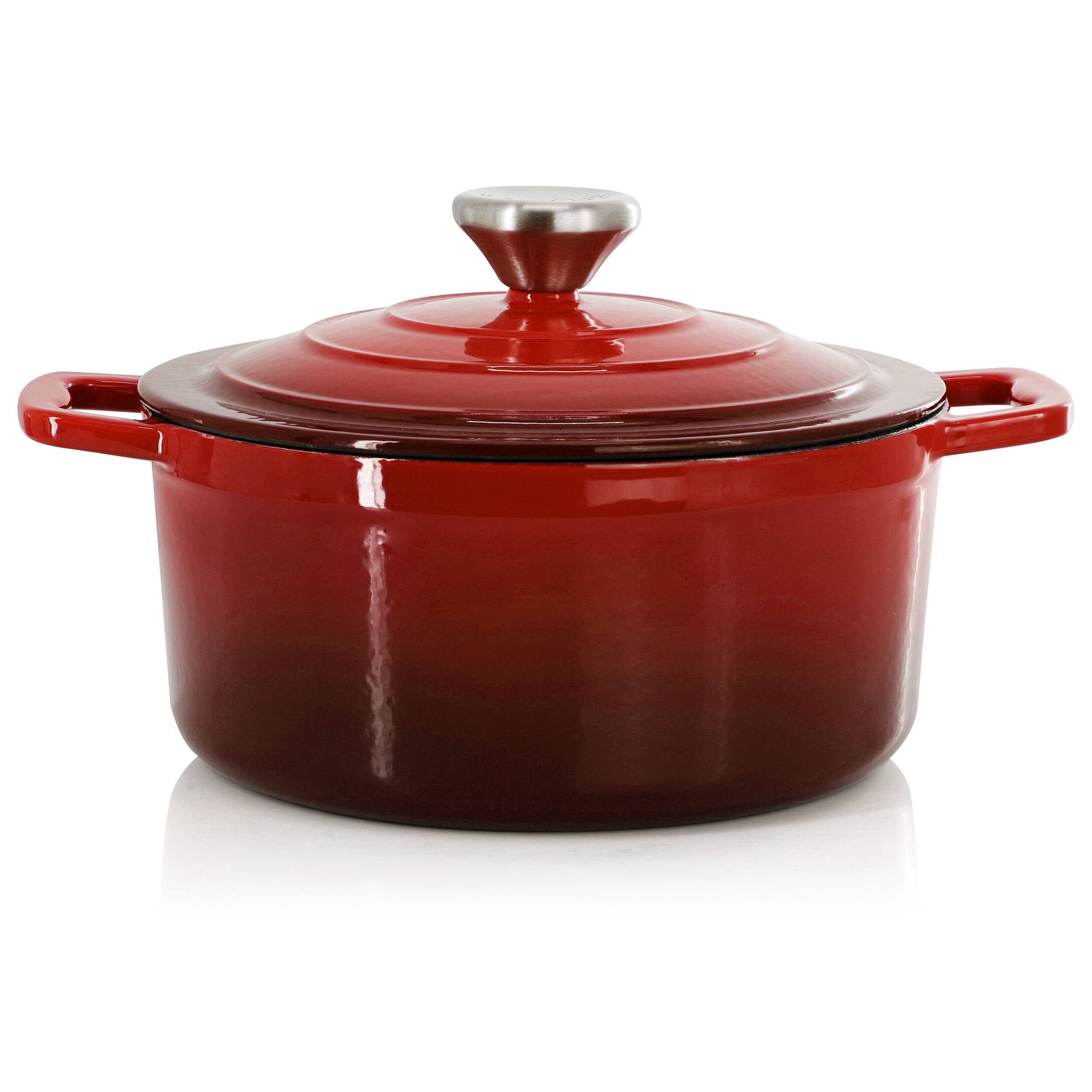 Alt View 1. MegaChef - MegaChef 2.7 Quart Round Enameled Cast Iron Casserole in Gradient Red - Red.