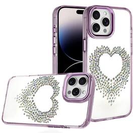 Kitcheniva - Heart-Shaped Rhinestone Chrome Phone Cover For iPhone 14 Pro Max - Purple
